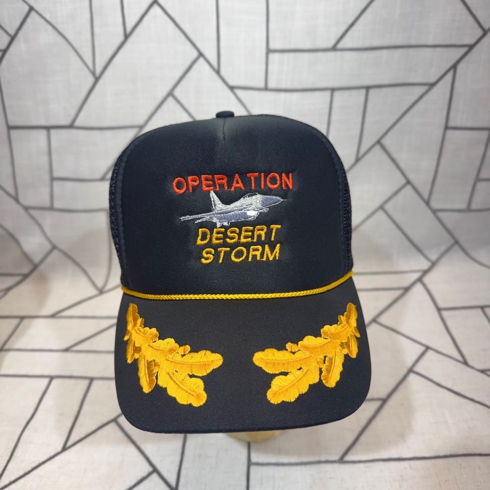 Nissin Cap Trucker Hat OSFM Black Operation Desert Storm Military Mesh Snapback